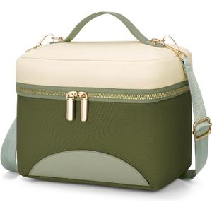 WOOMADA Insulated Lunch Bag For Women - Leakproof Adult Lunch Box With Adjustable Strap, Ideal For Office, Picnic, Hiking, Beach - Stylish Cooler Tote Bag (Large, beigegreen)