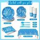 352 Pcs Snowflake Party Tableware Set Disposable Winter Frozen Birthday Party Wonderland Dinnerware Christmas Snowflake Tablecloth Plates Napkins Cups for 50 Guests(Blue)