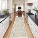 Madane Runner Rug 2x8, Washable Hallway Runner Rugs, Non-Slip Low-Pile Soft Kitchen Rug Runner Laundry Room Rug, Vintage Throw Entry Foyer Mat for Entrance Living Room (Beige/Blue, 2 x 8)