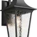 Emliviar 29.3" Exterior Waterproof Wall Sconce Light Fixture, Porch Wall Mounted Lighting with Water Ripple Glass Shade, Black Finish, XE292BL-SW BK, Large - 1 Pack - No Function
