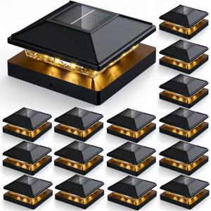 16pack Modern Black Solar LED Post Cap Lights, 16 x LED, Waterproof, Solar Powered, Anti-Rust, for Deck, Fence, Porch, Garden, Patio