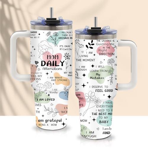 Gifts for New Mom After Birth, Mama Birthday Gifts - 30oz Mom Daily Affirmations Cups Tumbler with Handle, Christmas Mama Affirmations Gifts, Mommy to Be Gift, Postpartum Gift for New Mama Cups