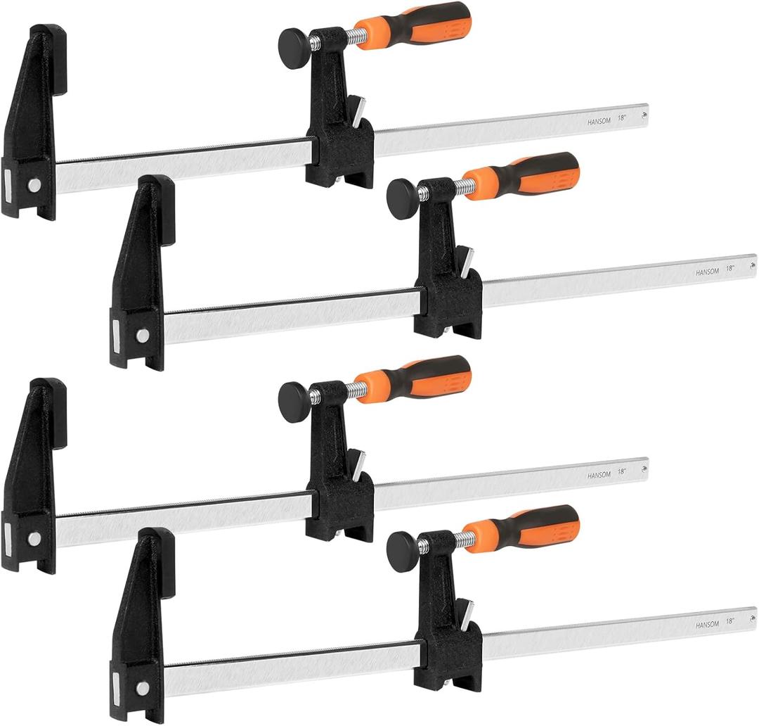 4-Pack 18 inch Bar Clamps,Long Wood Clamps Heavy Duty Force 600 Lbs Adjustable and Release Quickly,Woodworking Clamps Throat Depth 2.5 inch with Plastic Handle