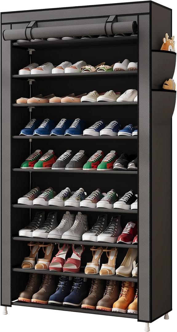 Laiensia 9Tier Vertical Shoe Rack Organizer, Space Saving Shoe Storage Organizer, NonWoven Cover Shoe Shelf Holds 3645Pairs for Bedroom, Hallway, Closet Entryway, Grey