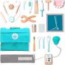 UMU Wooden Doctor Kit for Kids  18 pcs Doctor and Dentist Play Set for Toddlers with Stethoscope, Syringe, Tooth Model & More  Medical Pretend Play Toy for Boys and Girls Ages 3 4 5 6