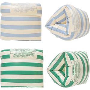 2-4 Pack Arm Floaties for Kids Adult - Vintage Striped Inflatable PVC Swimming Rings Pool Floats Arm Bands for Kids Adult Toddlers Children 3-5-6-12 Years (Blue+Green)