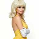 Rugelyss Short Blonde Wig with Bang Retro Bouffant Beehive Wigs fits 80s Costume or Halloween Party