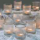 Pack of 24 Votive Candle Holders for Wedding Decor, Clear Glass DIY Wax Filling Romance Tealight Candle Holders, Vintage Stripe Tea Lights Candle Holder for Table Centerpieces（Clear,24）