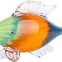 LCCCK Large Glass Fish Statue, Hand Blown Glass Sea Life Figurines, Coastal Decor for Home,Tropical Fish Ornaments Collectible Figurines, Coffee Table, Shelf, Office, Bathroom Decoration Nautical Art