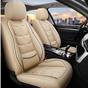 GIYOUL Seat Cover for Land Rover LR4 2010-2016 Leather Car Seat Covers Compatible Airbag, Non-Slip Waterproof Seat Cover Beige