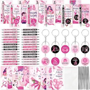 Breast Cancer Awareness Accessories - 230Pcs Breast Health Cancer Awareness Month Supplies Pink Ribbon Bookmarks Pens Keychains Public Events Charity Gifts for Women Girl Survivor Volunteer