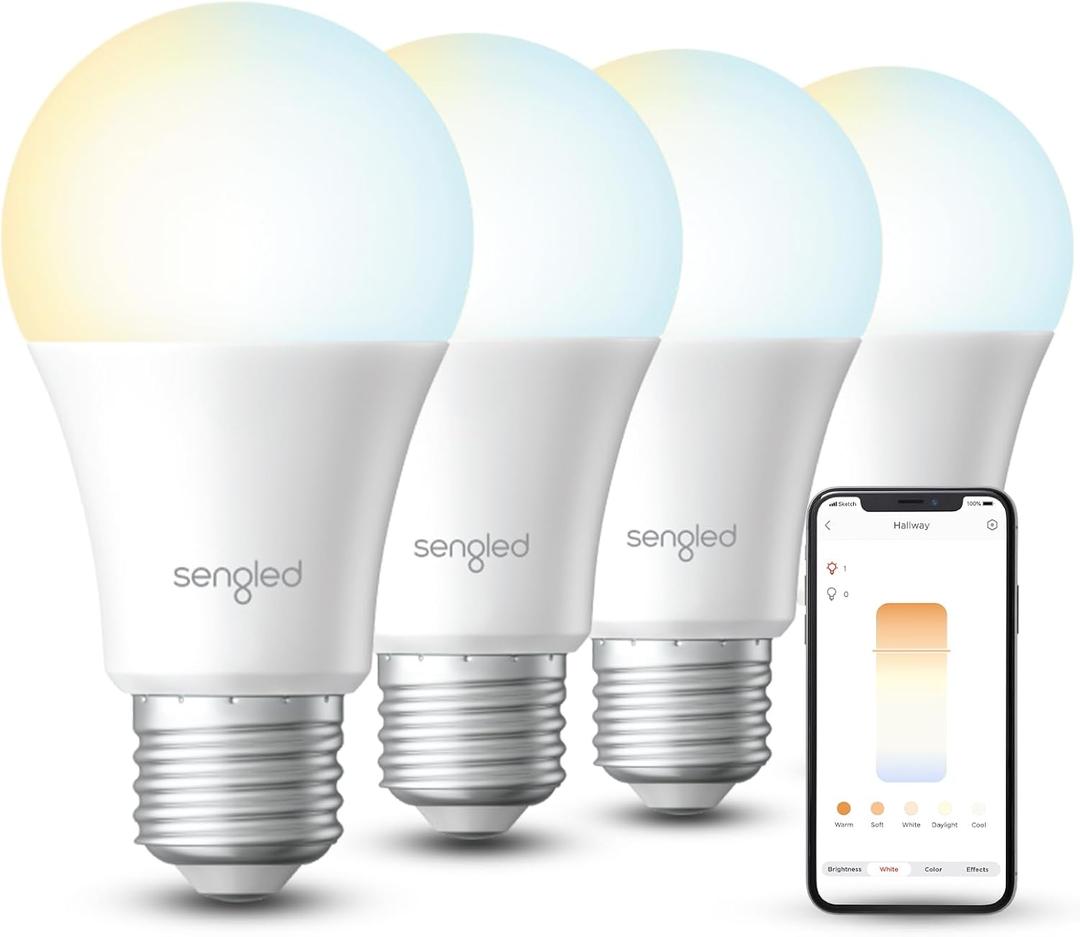 Sengled Dual Mode Smart Light Bulbs with Remote & App Control, LED Bulbs 2700K-6500K Dimmable, Remote Control Light Bulbs 60W Equiv, Local Group Control (4P No Remote, No Support Alexa & Google)