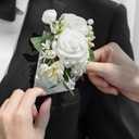 Ling's Moment Pocket Boutonniere Single, Boutonniere for Men Groom for Wedding, Prom, Homecoming, Anniversary, Graduation, etc.White Ranunculus Ivory (6" W x 5" H)