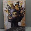 ZSHARTSWD African American Wall Art Gold Queen Pictures Black Woman Butterfly Canvas Prints Fashion Girl Paintings Bedroom Bathroom Office Home Decor Framed (Black, 24L x 16W)