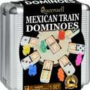 Queensell Mexican Train Dominoes Set with Wooden Hub, Domino Tile Board Games - Double 12 Dominos Set for Family Game Night for Adults and Kids Ages 8 and up (Double 12)