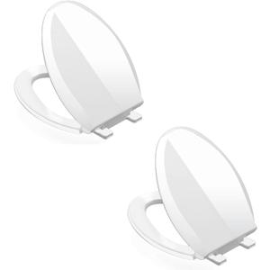 Toilet Seat Elongated, Toilet Seat Oval 18.5 Inch, Soft Close, PP Material, Easy Clean and Safe, No Yellow, White, 2 Pack