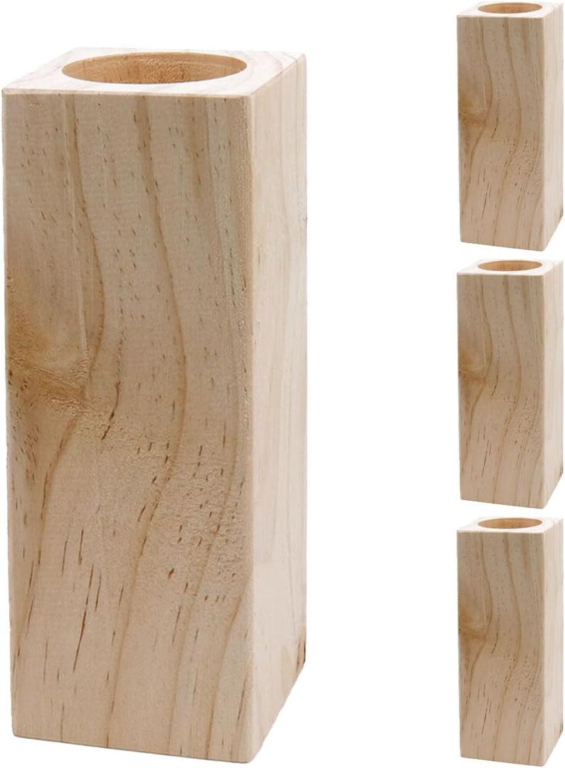 4Pcs Cuboid Wood Bed Risers Furniture Risers Wooden Solid Original Color for DIY Painting Sofa Couch Chair Table Increase Legs Inner Dia. 1.97",Increase Height 5.9" Inches