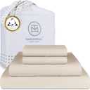 Threadmill Egyptian Cotton Sheets for King Size Bed | 100% Certified Egyptian Cotton King Bed Sheets Set | Snug Fit Elastic Deep Pocket King Sheets Soft, Breathable All Season Solid Sateen | Beige