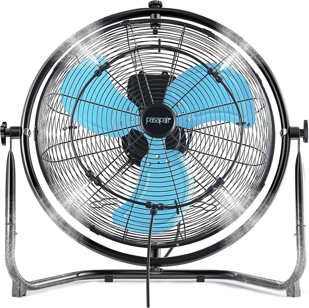 20" High Velocity Outdoor Misting Fan, 3-Speed Metal Industrial Floor Fan, 4850 CFM Waterproof Motor, 3 Aluminum Blades, 10ft Mist Hose, 720 Oscillation Cooling Big fan for Shop/Garage/Gym/Patio