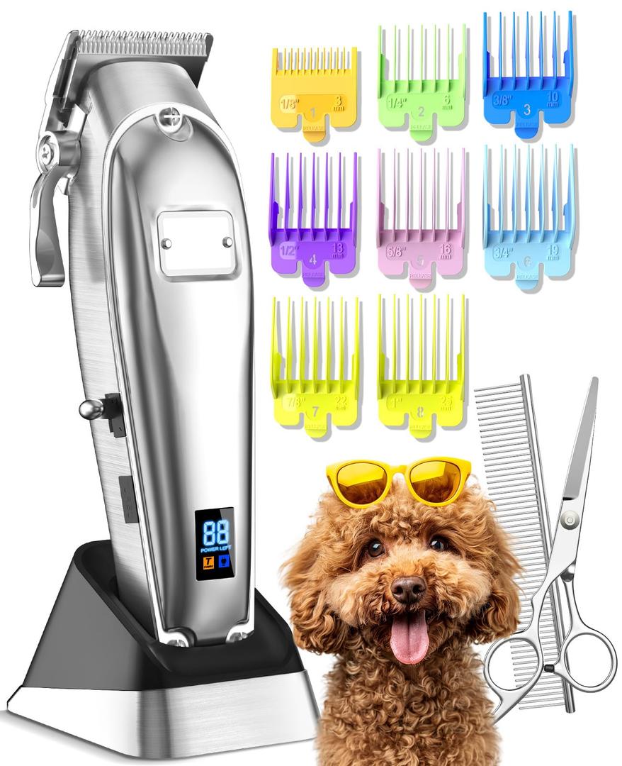 Oneisall Dog Clippers for Grooming Thick Hair, Low Noise Cordless Dog Shavers, 2-Speed Pet Hair Trimmer Grooming Kit for Home Groomer