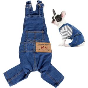 Rbenxia 1 Piece of Dog Denim Shirts Puppy Jean Jacket Sling Jumpsuit Costumes Pet Jean Overalls Dog Pants Outfits for Small Puppy Cat Pets (Blue, Medium)
