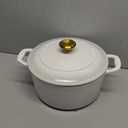 Tramontina Bestow Enameled Cast Iron Dutch Oven Pot with Lid, Round 5.5-quart, Latte with Gold Knob