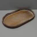 MAONAME Wood Serving Tray, Farmhouse Wooden Tray for Coffee Table, Oval Beaded Trays, Washed White Decorative Trays for Living Room, Kitchen, 15" X 9" X 1.2"
