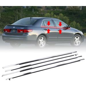 4Pcs Weatherstrip Window Moulding Trim Seal Belt Compatible with 2003-2007 Honda Accord Replaces# 72410-SDA-A01; 72450-SDA-A01; 72910-SDA-A01; 72950-SDA-A01