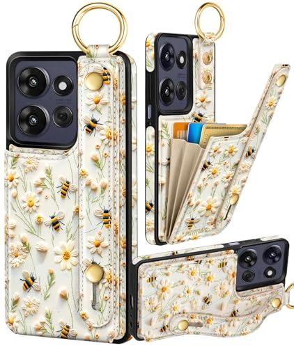Petitian for Moto G Power 2025 Case with Wallet - Women Girls Cute Girly Aesthetic Unique Design Leather Credit Card Holder Cardholder Stand Wristband for Motorola G Power 2025, Flower