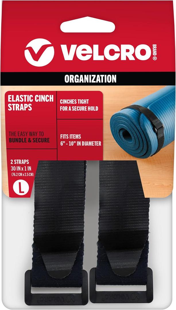 VELCRO Brand All-Purpose Elastic Straps | Strong & Reusable | Perfect for Fastening Wires & Organizing Cords | Black, 30in x 1in | 2 Count