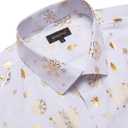 DiBanGu Christmas Shirts for Men Holiday Button Down Snowflake Dress Shirts Xmas Festival Long Sleeve Shirt for Vacation (3X-Large, White Gold)