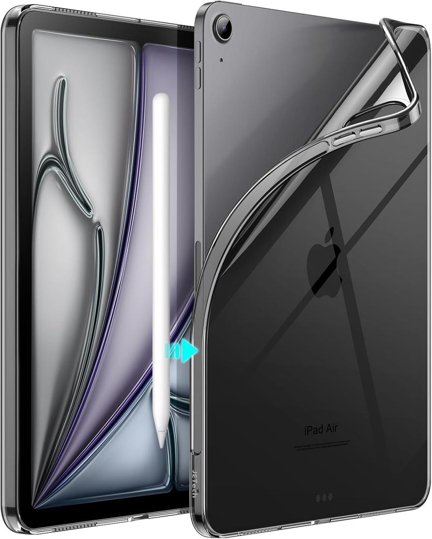 JETech Case for iPad Air 11-Inch M3/M2 (2025/2024), iPad Air 5/4 (10.9-Inch, 2022/2020 Model), Soft TPU Transparent Slim Shockproof Tablet Cover, Support Pencil Pro/2nd Charging (Black)