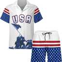 Men's 4th of July Outfits Independence Day Suit USA Flag White Blue Shirt Shorts for American Patriots (White, M)