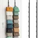 SWTYMIKI Over The Door Purse Organizer - 2 Packs Wall Mounted Purse Rack with 8 Hooks Design, Hanging Handbag Organizer Storage Holds up to 16 Bags, Bag Rack for Closet, Door (Black)