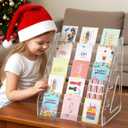 5 Tier Acrylic Card Display Stand(Tall Height), Clear Display Shelf Desktop for Trading Cards, Sports Cards, Greeting Card, Stickers & Brochures, Easy Clip-On Design
