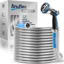 Metal Garden Hose 50FT - Upgraded Kink Free and Rust Resistant Design, Stainless Steel Garden Hose With Solid Fitting and 10-Function Nozzle, Durable and Lightweight Outdoor Hose, Easy To Store (Blue)