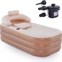 CO-Z Inflatable Bathtub with Electric Air Pump and Bath Pillow Headrest, Portable Blow Up Bath Tub for Adults, Outdoor & Indoor Freestanding Foldable Spa Tub with Cover Drainage Cup Holder, Brown