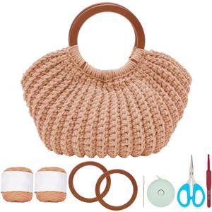 ACRNIGHEET Crochet Bag Kit for Adults Khaki Colored Handbag Crochet Kit for Advanced Beginners Knitting Purse Starters Set DIY Craft Making Kit with Step-by-Step Instructions and Video Guidance