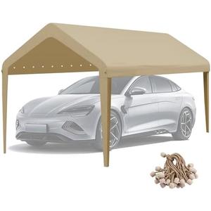 GOTRUTH 10x20 Canopy Replacement Cover, Carport Replacement Canopy Top Cover for 10' x 20' Frame, 800D Heavy Duty Waterproof & UV Protected Car Canopy with Ball Bungees, Beige (Frame is not Included)