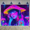 BlissYard Anime Characters Blacklight Tapestry Banner 79x59 Inch Neon Tapestry Psychedelic Alien Bong Cosmic Mushroom Black Light Tapestries Bohemian Spiritual Galaxy Decor Wall Glow In The Dark Hanging Trippy