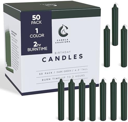 2 Candle Charisma 50 GreenCandles - 4" Unscented Paraffin Chime Candles, Smokeless & Dripless, Colored Candles, 2 Hours Burn Time 1/2 Inch, Birthdays and Parties