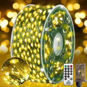 KNONEW 203FT Outdoor Christmas Fairy Lights Plug in,600 LED String Lights Outdoor Waterproof 8 Modes Memory Times for Wedding Bedroom Walls Garden Trees Decoration(Warm White) (203FT 600 LED Green Wire, Warm White)