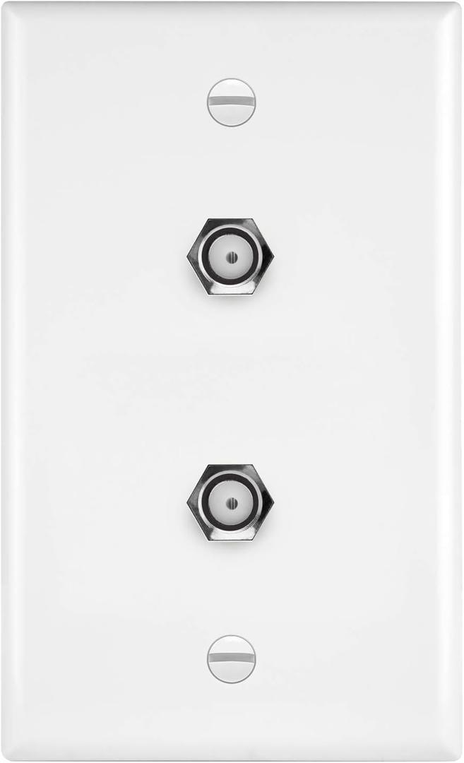 ENERLITES Coax Wall Plate, 2-Port, F-Type F81 Coupler Connector for Coaxial Television Cable, 1-Gang 4.50" x 2.76",6621-W, White