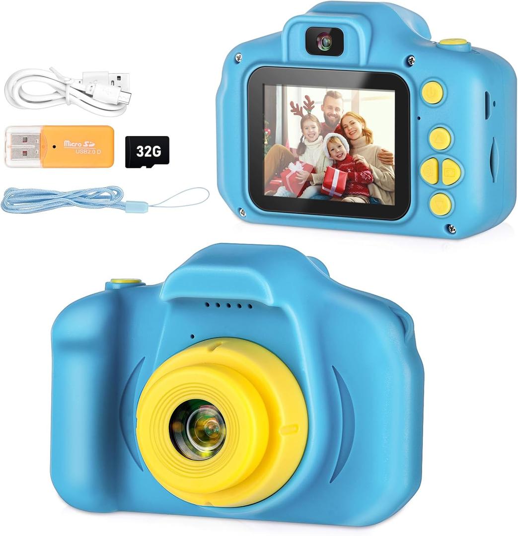 Kids Selfie Camera, Portable Digital Cameras Toys for Kids Christmas Birthday Gifts for Boys/Girls Age 3 4 5 6 7 8 9 with 32GB SD Card (Blue)