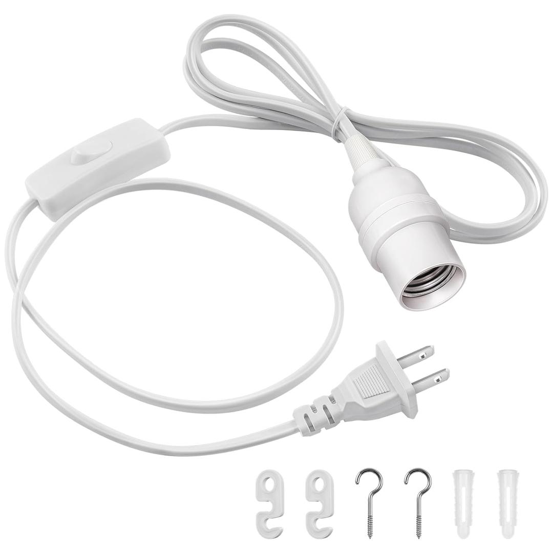 DiCUNO Hanging Lantern Extension Cord Cable, E26 Pendant Light Socket On Off Inline Cord Switch Control Lamp, Switch Close to Polarized Plug, 6.6 Feet (2M), White, 1-Pack