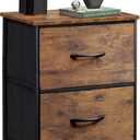 WLIVE Night Stand, Small Dresser with 2 Drawers & Wooden Top, Nightstand with Fabric Bins, Bedside Table End Table for Bedroom, Closet, Entryway, College Dorm, Rustic Brown (1 Piece)