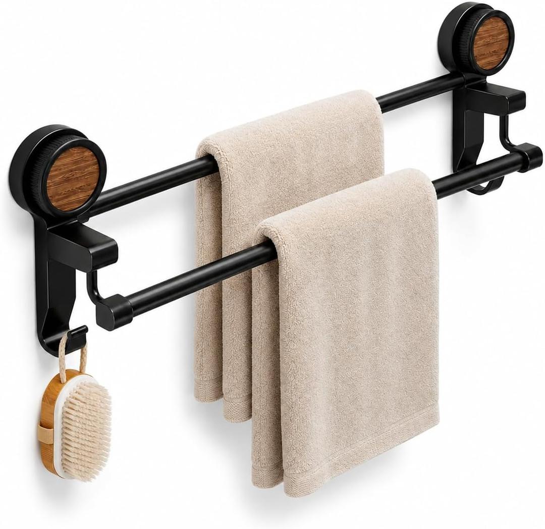 LGURT Towel Rack for Bathroom, Double Towel Bar, No Drill, 19.7in Black
