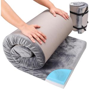 Memory Foam Camping Mattress Pad, 3 Inch Thick Floor Sleeping Mat Pad for Adults with Waterproof and Non-Slip Bottom, Portable Roll Up Mattress for Sleepover Guest, Size: Cot:72X24X3"