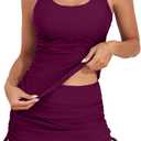 B2prity Tankini Swimsuit for Women Slimming Tummy Control Two Piece Bathing Suit Drawstring Swimwear Tank Top with Skirt (XX-Large, Wine Red)