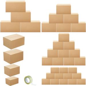 Outus 32 Pack 4 Sizes Shipping Boxes Mailers Corrugated Cardboard Box Kraft Mailing Boxes Small Packing Box with Packaging Tape for Shipping Packing Mailing (Kraft Color,Large)